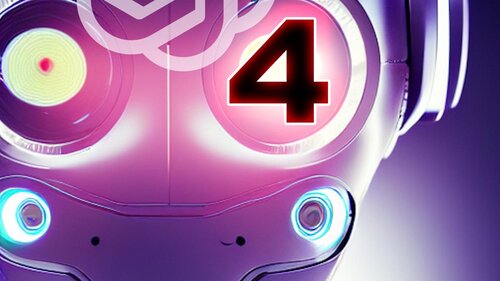 Illustration zum Thema KI mit einem humanoiden Roboter und einer '4'.
