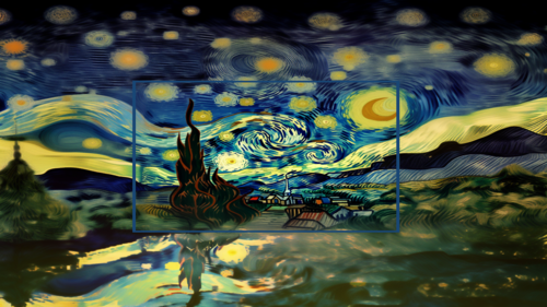Digitales Kunstwerk im Van-Gogh-Stil Sternenhimmel und surrealen Farben.