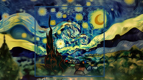 Digitales Kunstwerk im Van-Gogh-Stil Sternenhimmel und surrealen Farben.