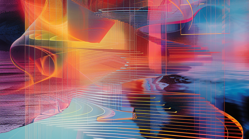 KI-Bild: Bunte, geschwungene Linien, die eine futuristische und dynamische Komposition formen.